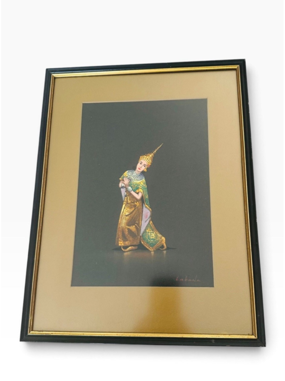 Vintage 1968 Lakana Malaysian Dancer Pastel Framed Art Print Traditional Gold